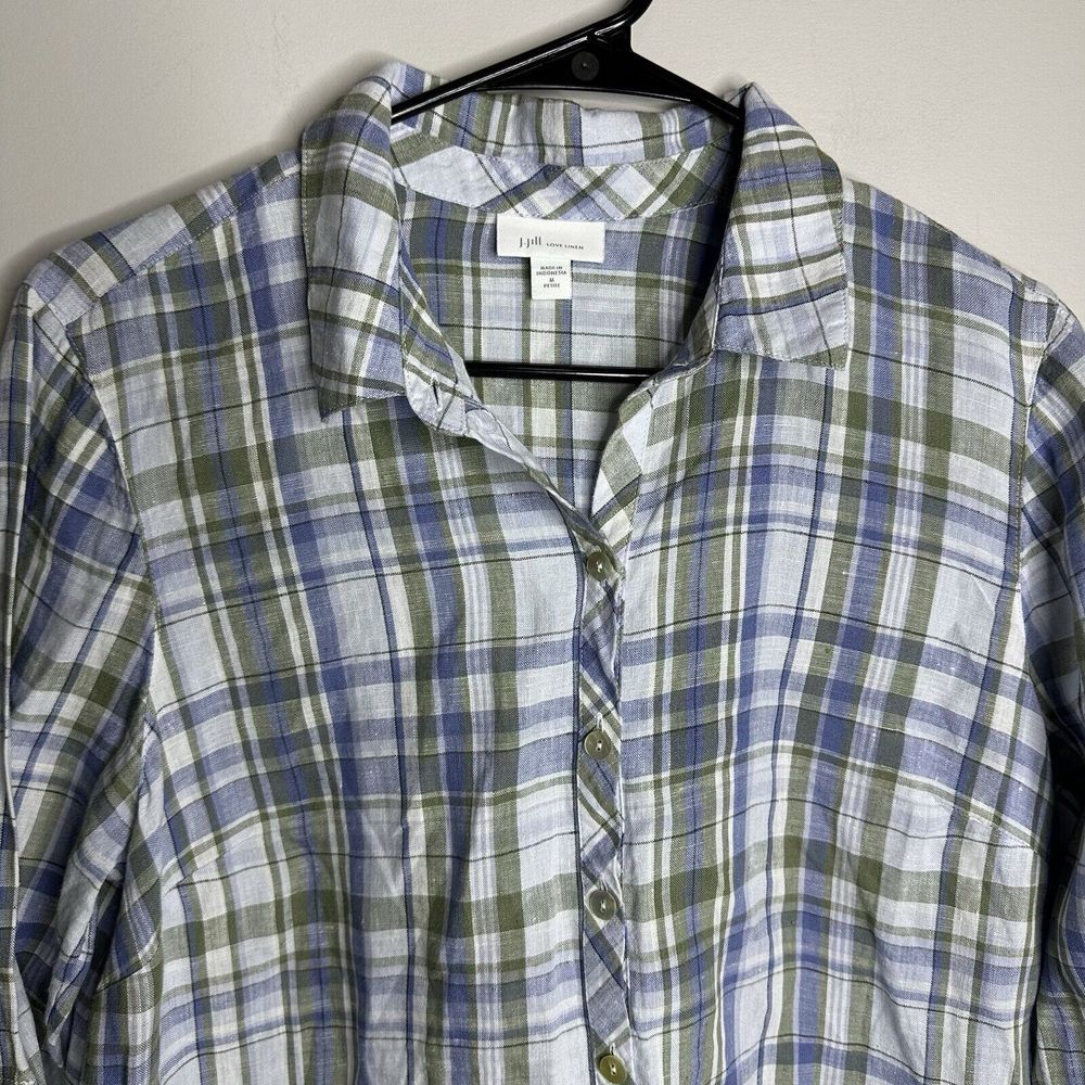 Women's J. Jill Size MP Love Linen Love Sleeve Plaid‎ Tunic Pockets - Picture 2 of 4